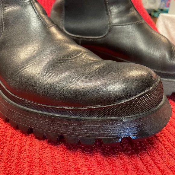 Prada Mens Chelsea Boots Black Leather Mid Calf Round Toe Pull On Made In Italy - Picture 9 of 16